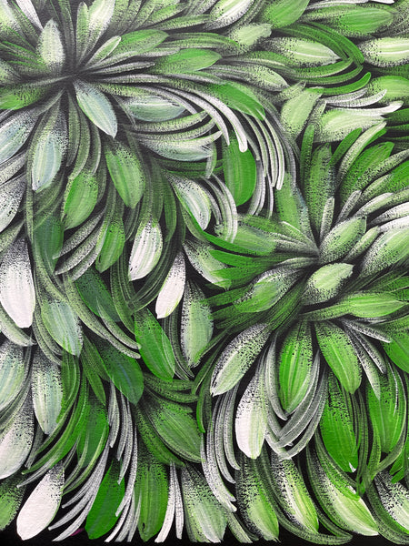 #233 Bush Medicine Leaves (Green) - SELINA NUMINA : Aboriginal Art: 90x94cm