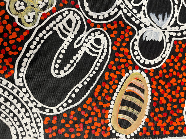 #288 Collecting Bush Tucker (Red/Multi) - LANITA NUMINA : Aboriginal Art: 32x48cm