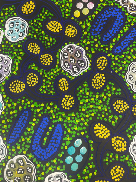 #273 Collecting Bush Tucker (Multi/Greens) - LANITA NUMINA : Aboriginal Art: 35x46cm