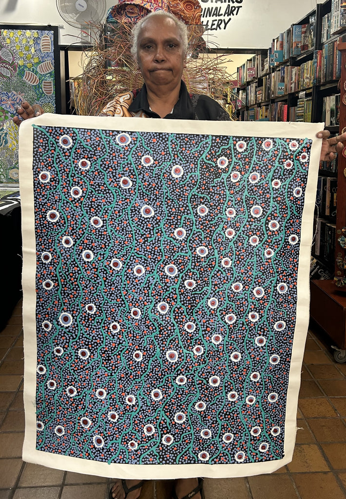 #165 Bush Flowers, Leaves & Seeds  - TREPHINA SULTAN THANGUWA Aboriginal Art:  72cm x 92cm