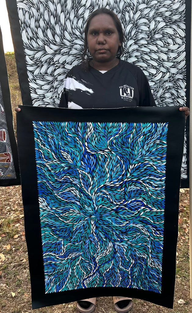 #305 Bush Medicine Leaves (Blue) - SHARON TURNER  Aboriginal Art:  60cm x 90cm