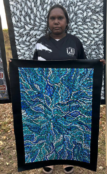 #305 Bush Medicine Leaves (Blue) - SHARON TURNER  Aboriginal Art:  60cm x 90cm