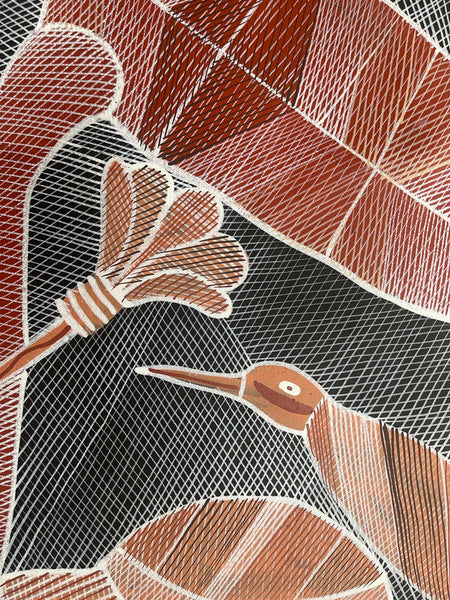 #360 Jabiru at the Billabong (Earth) - EDDIE BLITNER : Aboriginal Art : 140x95cm