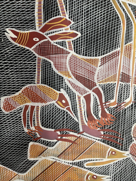 #348 Gathering at the Billabong (Earth) - EDDIE BLITNER : Aboriginal Art : 143x77cm