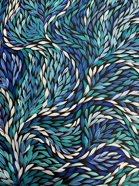 #305 Bush Medicine Leaves (Blue) - SHARON TURNER  Aboriginal Art:  60cm x 90cm