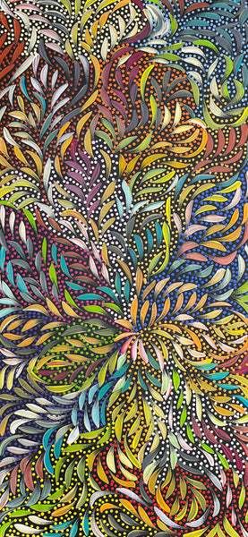 #79 Bush Medicine Leaves & Seeds (Multi) - CAROLINE NUMINA Aboriginal Art:  45cm x 95cm