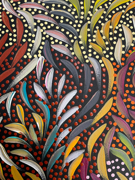 #79 Bush Medicine Leaves & Seeds (Multi) - CAROLINE NUMINA Aboriginal Art:  45cm x 95cm
