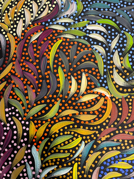 #79 Bush Medicine Leaves & Seeds (Multi) - CAROLINE NUMINA Aboriginal Art:  45cm x 95cm