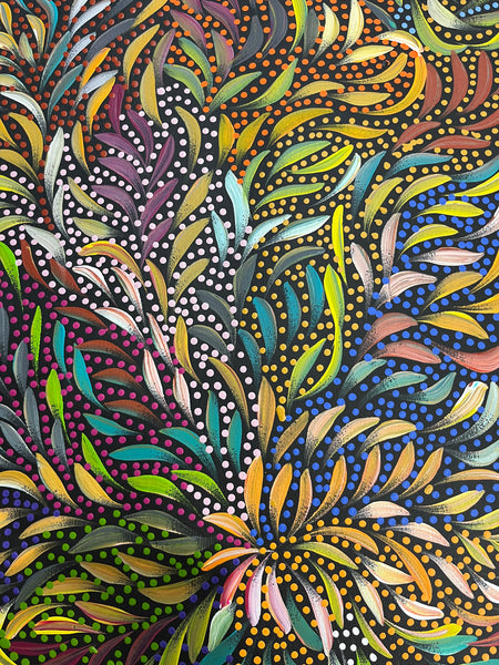 #79 Bush Medicine Leaves & Seeds (Multi) - CAROLINE NUMINA Aboriginal Art:  45cm x 95cm