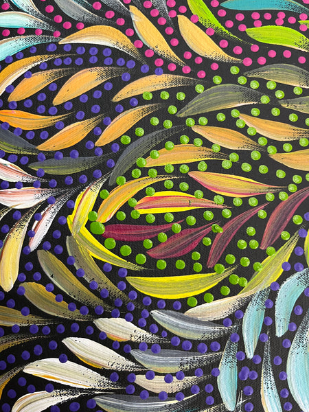 #79 Bush Medicine Leaves & Seeds (Multi) - CAROLINE NUMINA Aboriginal Art:  45cm x 95cm
