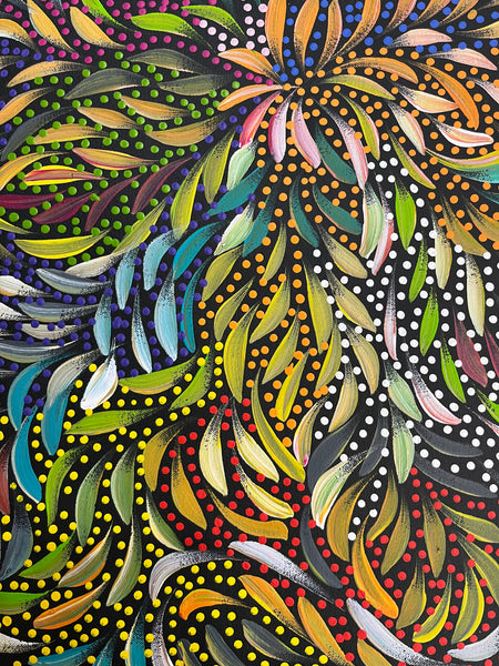 #79 Bush Medicine Leaves & Seeds (Multi) - CAROLINE NUMINA Aboriginal Art:  45cm x 95cm