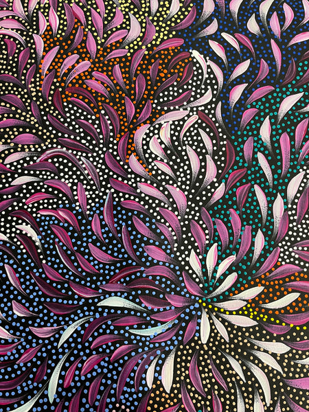#78 Bush Medicine Leaves & Seeds (Magenta) - CAROLINE NUMINA Aboriginal Art:  73cm x 93cm