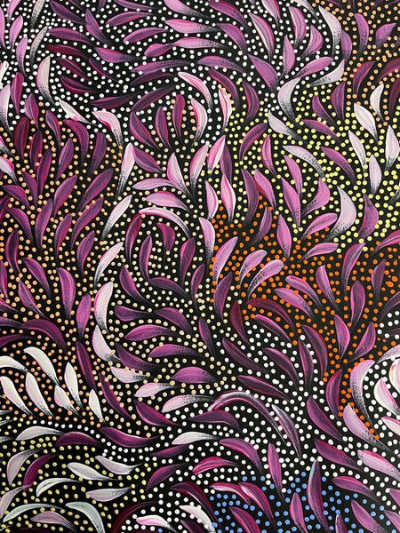 #78 Bush Medicine Leaves & Seeds (Magenta) - CAROLINE NUMINA Aboriginal Art:  73cm x 93cm