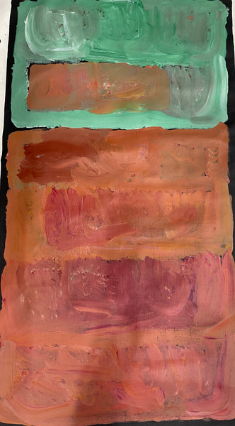 #399 "My Country" Kudditji Kngwarreye - Completed in 2012 (Green/Reds/Browns): ABORIGINAL ART: COLLECTORS SERIES: 136x75cm