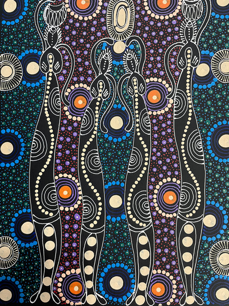 #136 ALIARA BIRD MPETYANE - Spirit Women Dancing Aboriginal Art:  31cm x 41cm