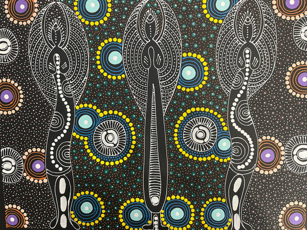 #244 ALIARA BIRD MPETYANE - Spirit Women Dancing Aboriginal Art:  41cm x 31cm