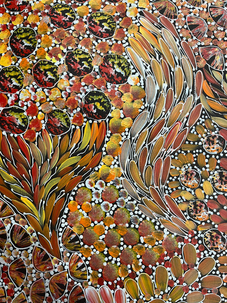 #99 Bush Yam Dreaming (Sunset)- RACHAEL NAMBULA Aboriginal Art:  90cm x 150cm