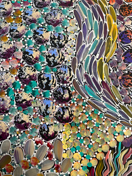 #20 Bush Yam Dreaming (Pastels)- RACHAEL NAMBULA Aboriginal Art:  90cm x 150cm