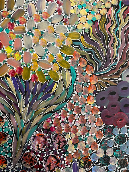 #20 Bush Yam Dreaming (Pastels)- RACHAEL NAMBULA Aboriginal Art:  90cm x 150cm