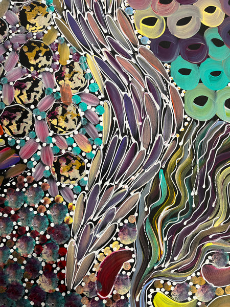 #20 Bush Yam Dreaming (Pastels)- RACHAEL NAMBULA Aboriginal Art:  90cm x 150cm