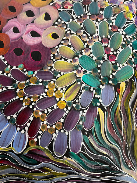 #20 Bush Yam Dreaming (Pastels)- RACHAEL NAMBULA Aboriginal Art:  90cm x 150cm