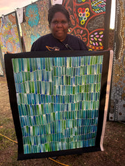 #111 Seeded Bush Yams (Aqua) - SHARON NUMINA Aboriginal Art:  71cm x 91cm