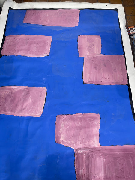 #395 "My Country" Kudditji Kngwarreye - Completed in 1999 (Blue/Rose Pink): ABORIGINAL ART: COLLECTORS SERIES: 136x194cm