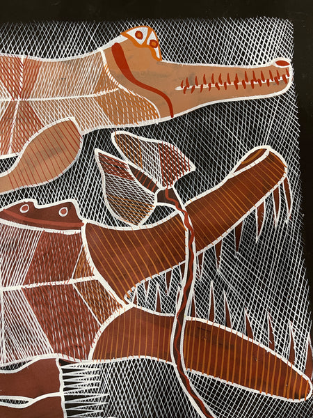 #20 Crocodile Dreaming  - EDDIE BLITNER : Aboriginal Art : 140x80cm
