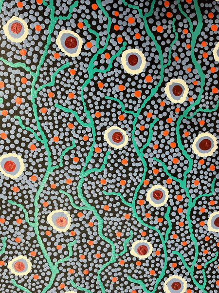 #165 Bush Flowers, Leaves & Seeds  - TREPHINA SULTAN THANGUWA Aboriginal Art:  72cm x 92cm