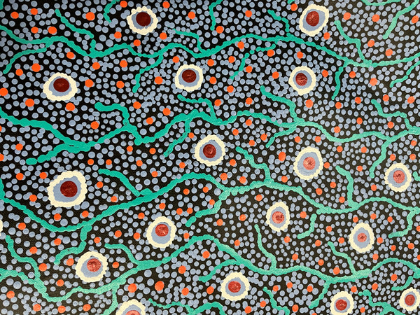 #165 Bush Flowers, Leaves & Seeds  - TREPHINA SULTAN THANGUWA Aboriginal Art:  72cm x 92cm