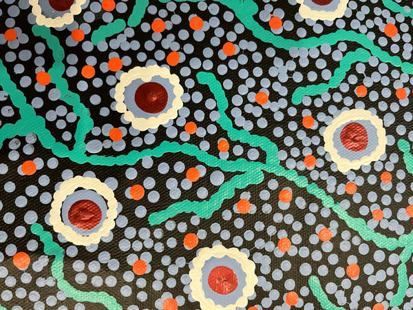 #165 Bush Flowers, Leaves & Seeds  - TREPHINA SULTAN THANGUWA Aboriginal Art:  72cm x 92cm