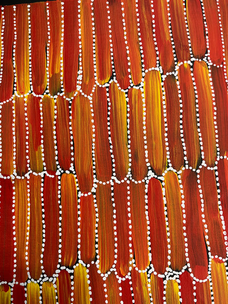 #239 Seeded Bush Yams (Sunset) - SHARON NUMINA Aboriginal Art:  67cm x 89cm