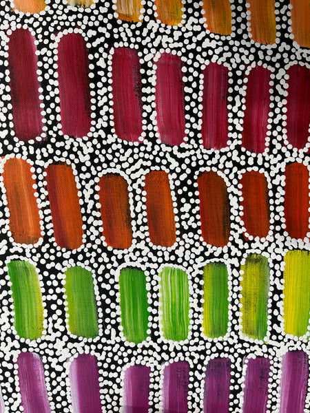 #311 Seeded Bush Yams (Multi) - SHARON NUMINA Aboriginal Art:  71cm x 92cm