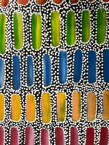 #311 Seeded Bush Yams (Multi) - SHARON NUMINA Aboriginal Art:  71cm x 92cm