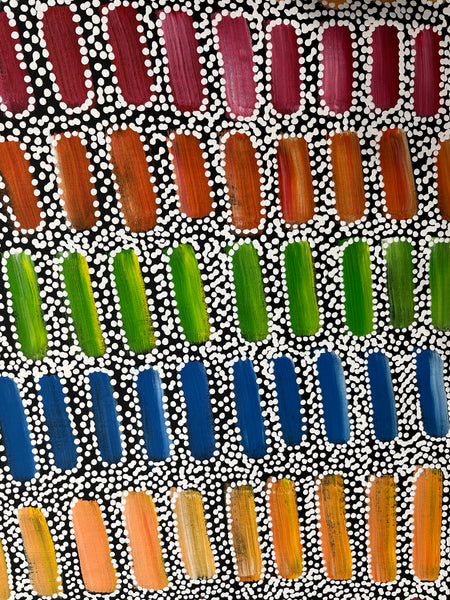 #311 Seeded Bush Yams (Multi) - SHARON NUMINA Aboriginal Art:  71cm x 92cm