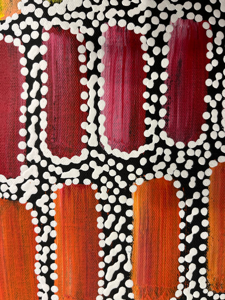 #311 Seeded Bush Yams (Multi) - SHARON NUMINA Aboriginal Art:  71cm x 92cm
