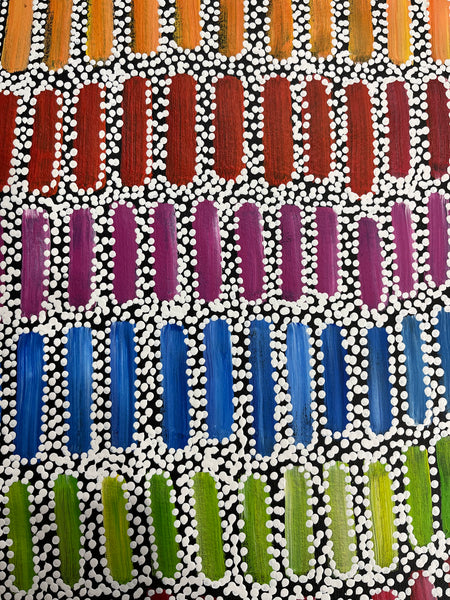 #222 Seeded Bush Yams  - LANITA NUMINA Aboriginal Art:  47cm x 152cm