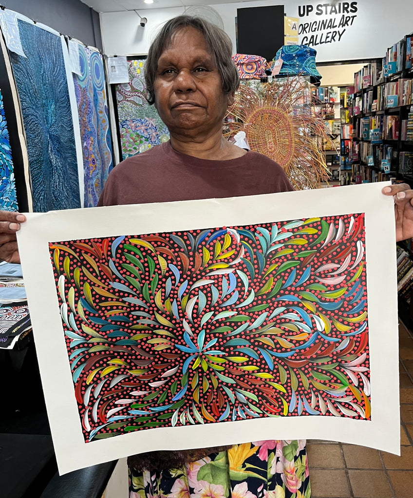 #185 Bush Medicine Leaves & Seeds (Multi) - CAROLINE NUMINA Aboriginal Art:  51cm x 36cm