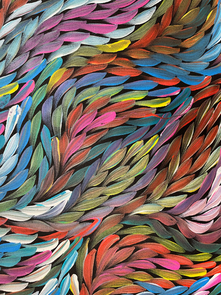#263 Bush Medicine Leaves - ROSEMARY PETYARRE (PITJARA) Aboriginal Art:  88cm x 200cm