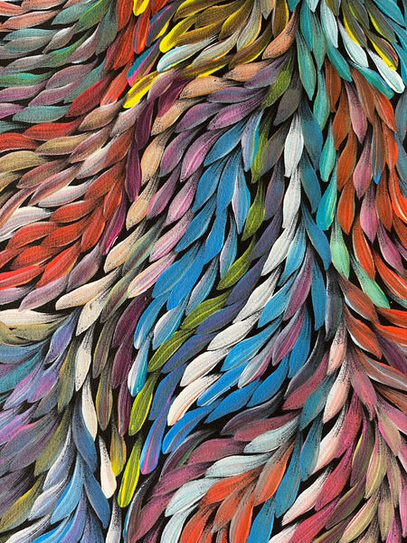 #263 Bush Medicine Leaves - ROSEMARY PETYARRE (PITJARA) Aboriginal Art:  88cm x 200cm
