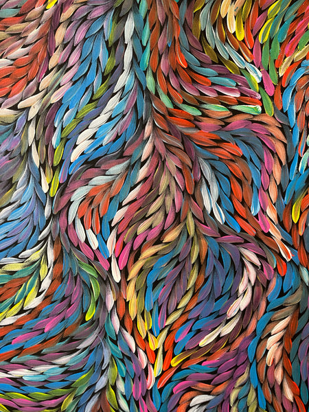 #263 Bush Medicine Leaves - ROSEMARY PETYARRE (PITJARA) Aboriginal Art:  88cm x 200cm
