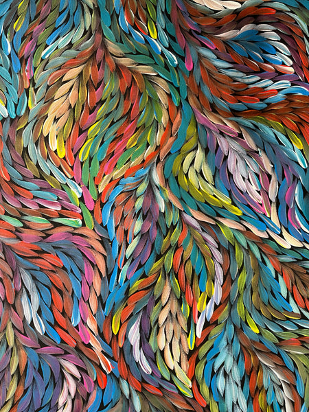 #263 Bush Medicine Leaves - ROSEMARY PETYARRE (PITJARA) Aboriginal Art:  88cm x 200cm