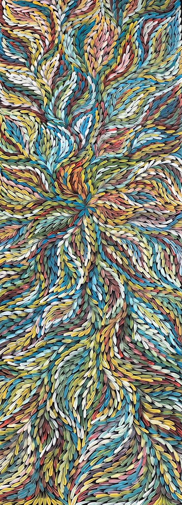 #157 Bush Medicine Leaves - ROSEMARY PETYARRE (PITJARA) Aboriginal Art:  72cm x 200cm
