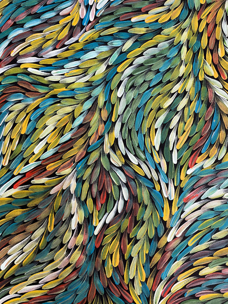 #157 Bush Medicine Leaves - ROSEMARY PETYARRE (PITJARA) Aboriginal Art:  72cm x 200cm