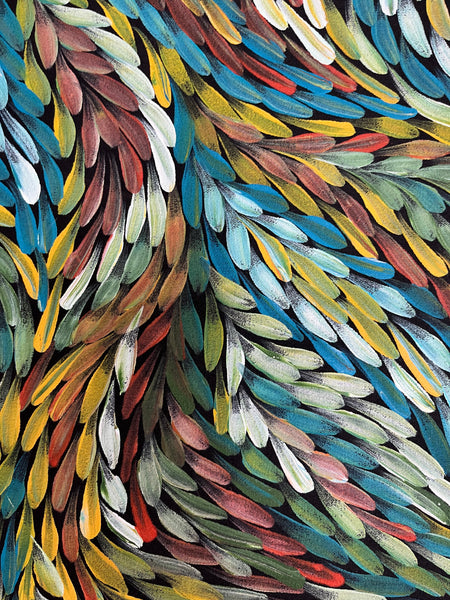 #157 Bush Medicine Leaves - ROSEMARY PETYARRE (PITJARA) Aboriginal Art:  72cm x 200cm