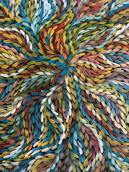#157 Bush Medicine Leaves - ROSEMARY PETYARRE (PITJARA) Aboriginal Art:  72cm x 200cm