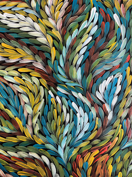 #157 Bush Medicine Leaves - ROSEMARY PETYARRE (PITJARA) Aboriginal Art:  72cm x 200cm