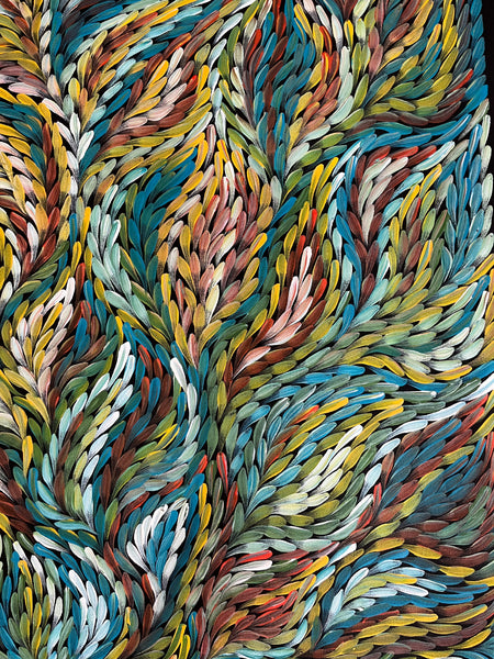 #157 Bush Medicine Leaves - ROSEMARY PETYARRE (PITJARA) Aboriginal Art:  72cm x 200cm