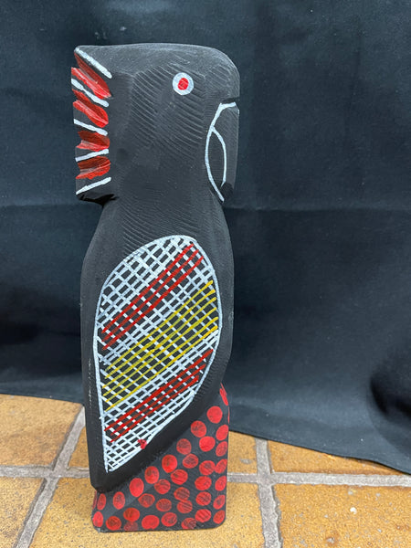 #388 Black Cockatoo - KENNY REID: Aboriginal Art: 30x9x5cm