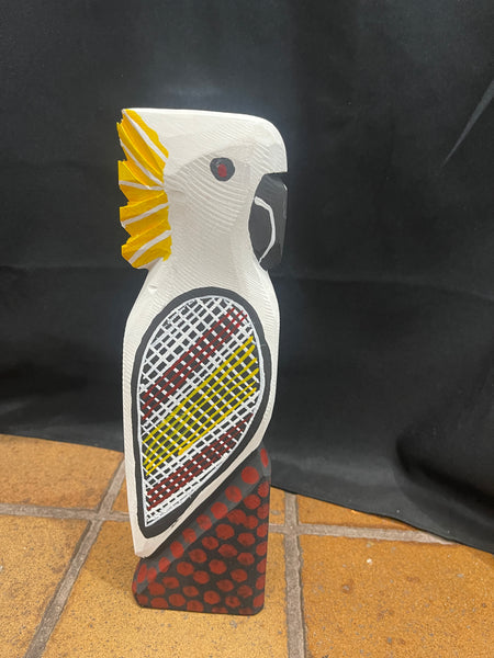 #369 White Cockatoo - KENNY REID: Aboriginal Art: 31x9x5cm